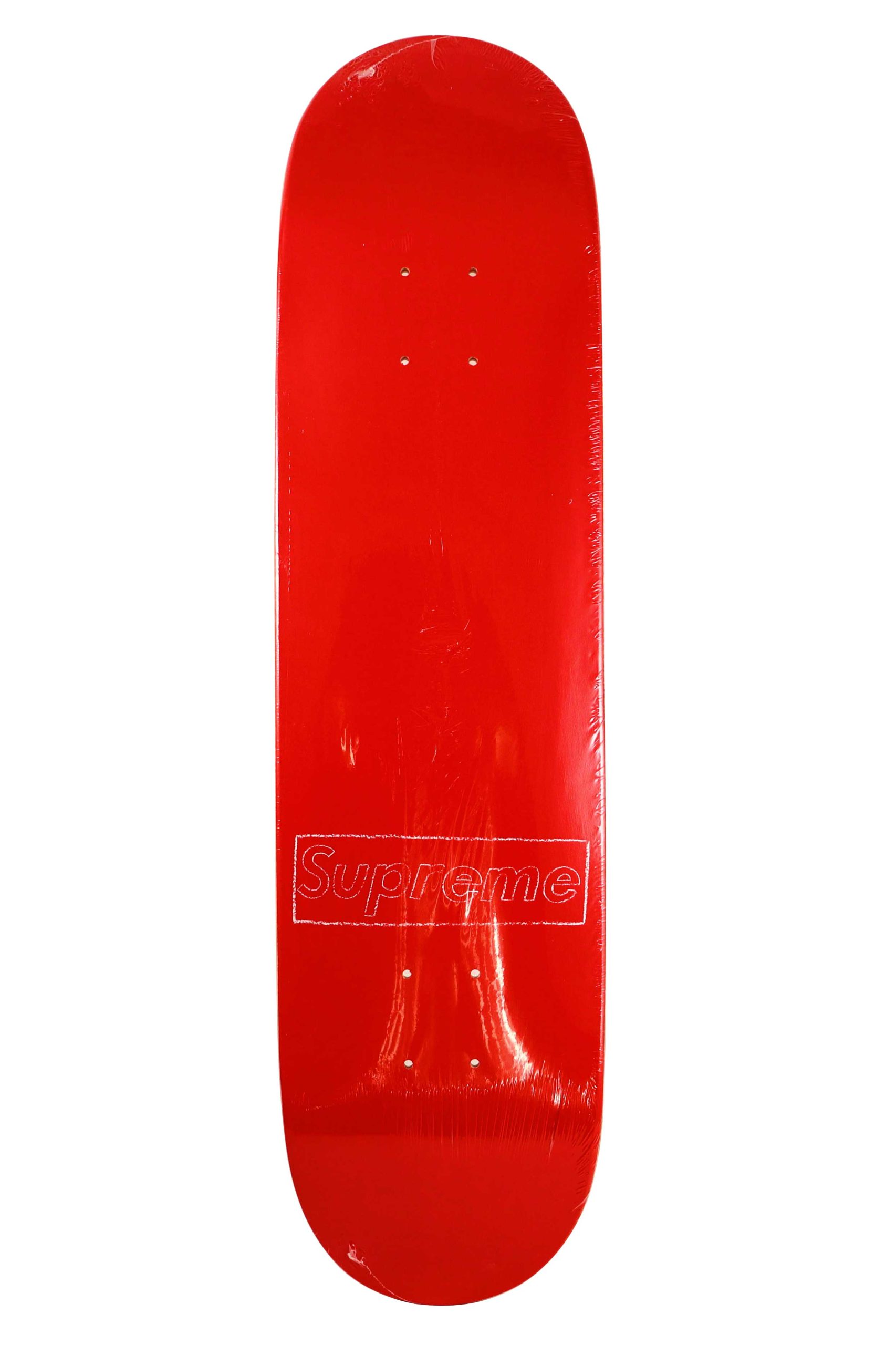 KAWS x Supreme Box Logo Skateboard Skate Deck Red - artistskateboard.com