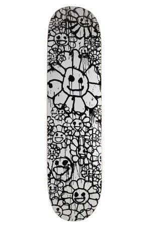 Madsaki Murakami Flowers White Black Skateboard Deck - artistskateboard.com