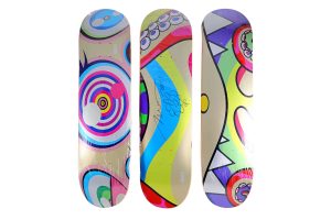 Takashi Murakami Signed Triptych DOB Skateboard Decks - artistskateboard.com